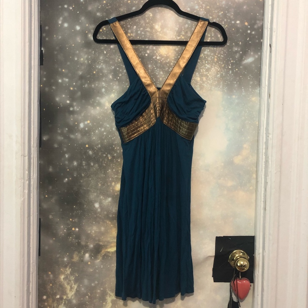 RUBICON Gold & Blue Goddess Inspired Dress